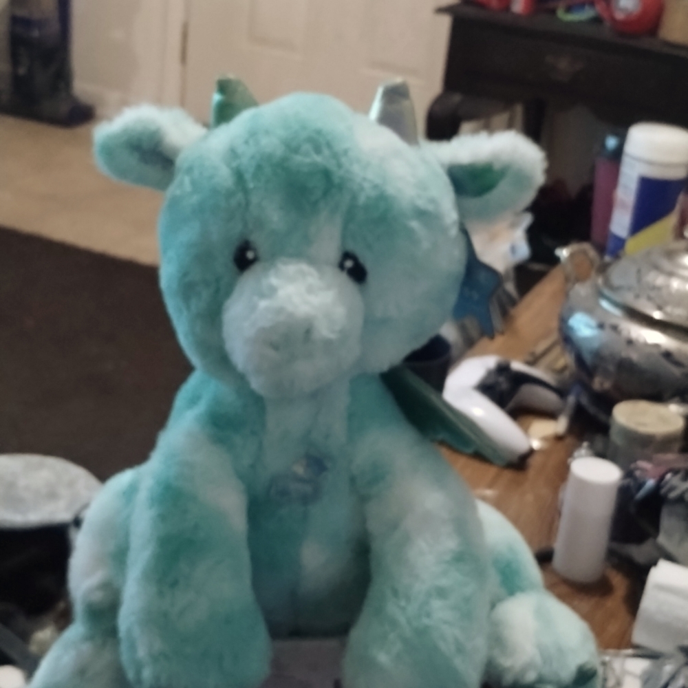 FAO Schwarz Glow Brights Toy Plush with LED 12" Stuffed Animal (BlueGreen Dragon